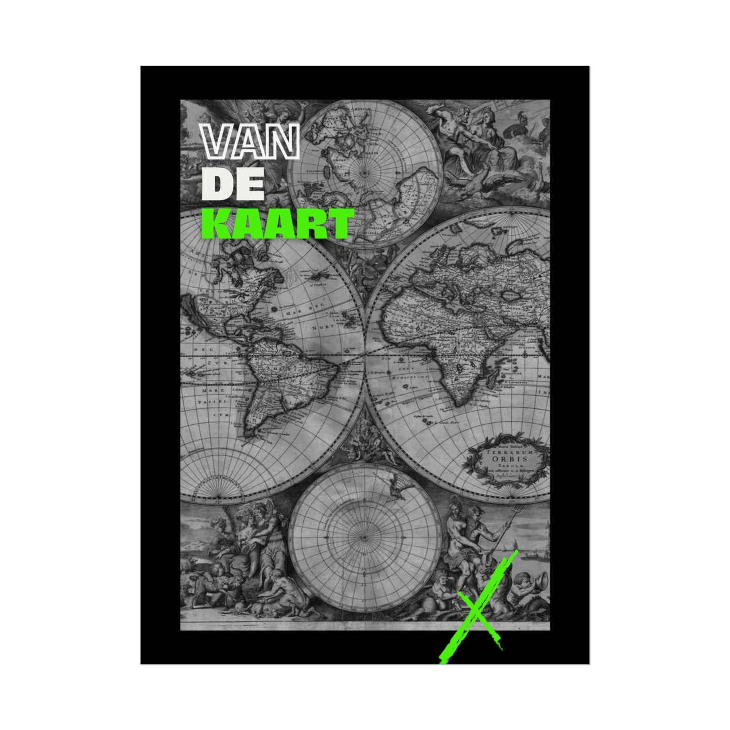 Van de kaart (zwart/groen) - Poster