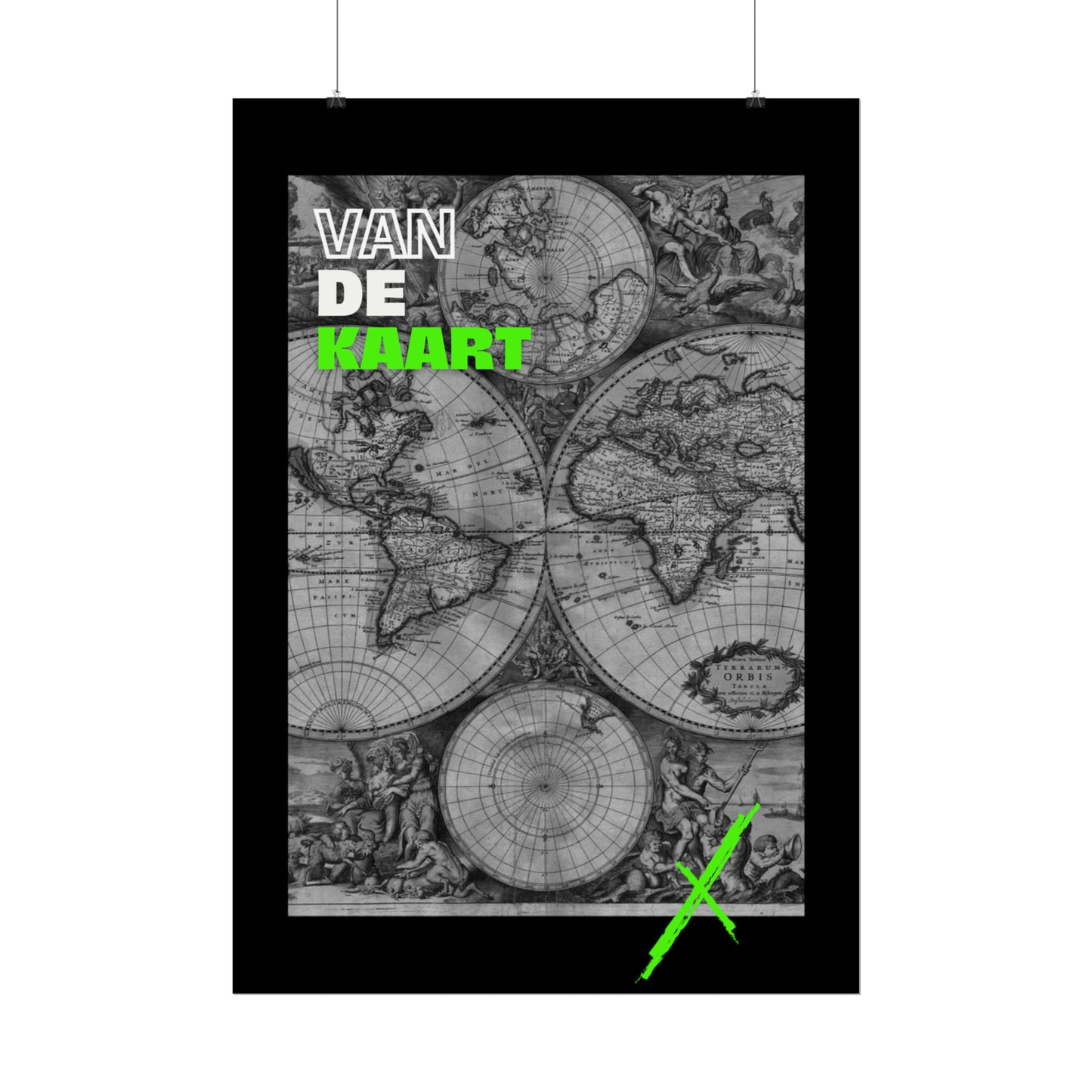 Van de kaart (zwart/groen) - Poster